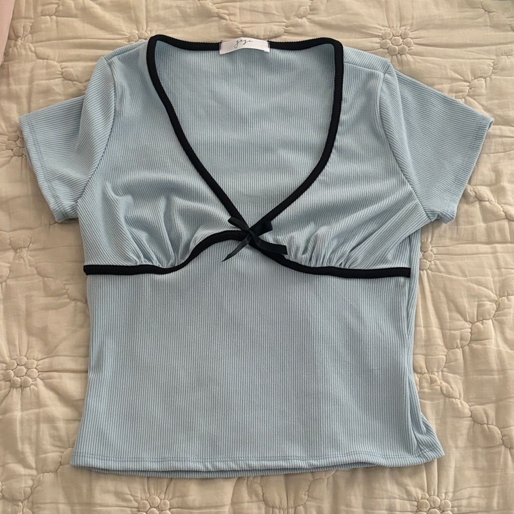 Gaze Light Blue Short Sleeve Tee with Black Trim